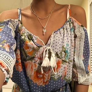 Floral tie open-shoulder mini dress